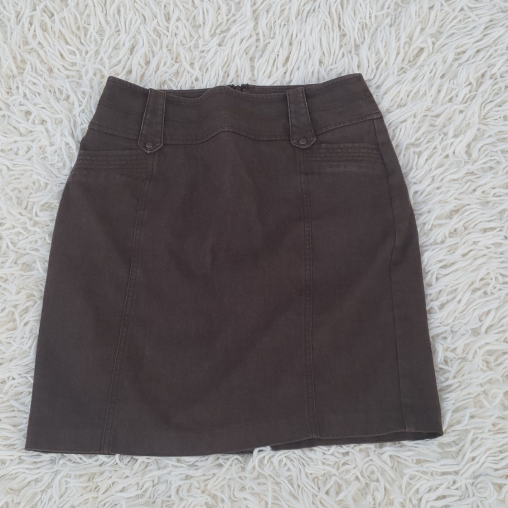 Knee Length Jean Skirt Chocolate Color